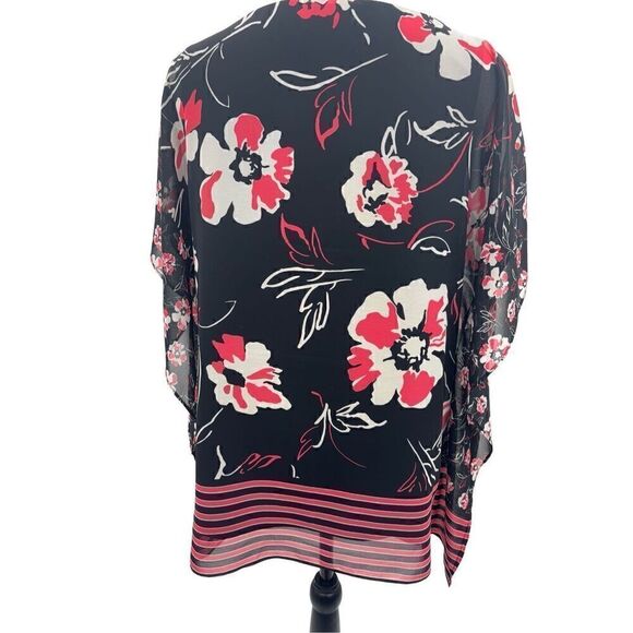 Calvin Klein Black Pink White short Sleeve Floral Top With Tank Lining - Picture 13 of 15